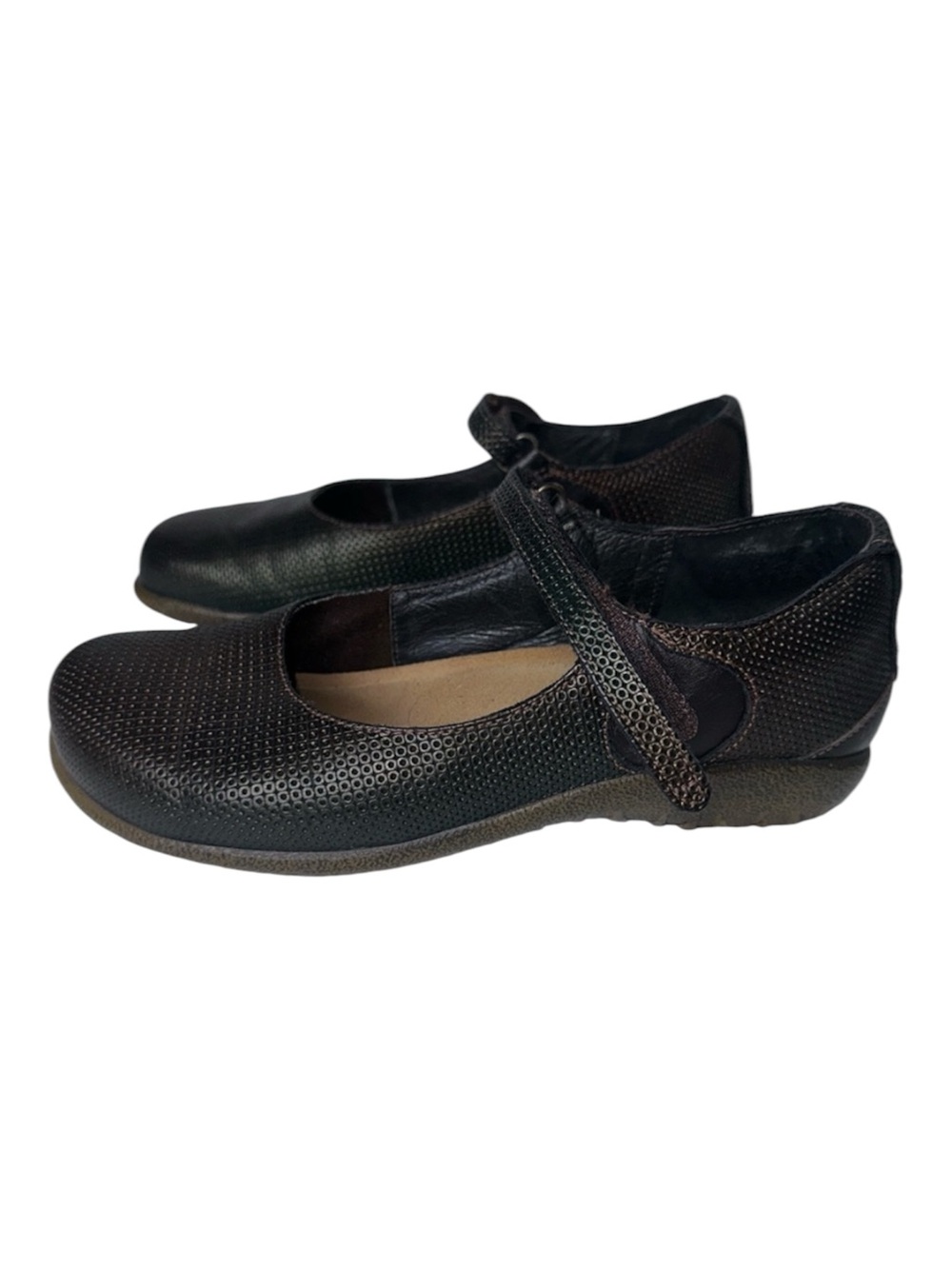 Naot Kirei Brown/Green Mary Jane's with Velcro Strap And Rounded Toe Size 6